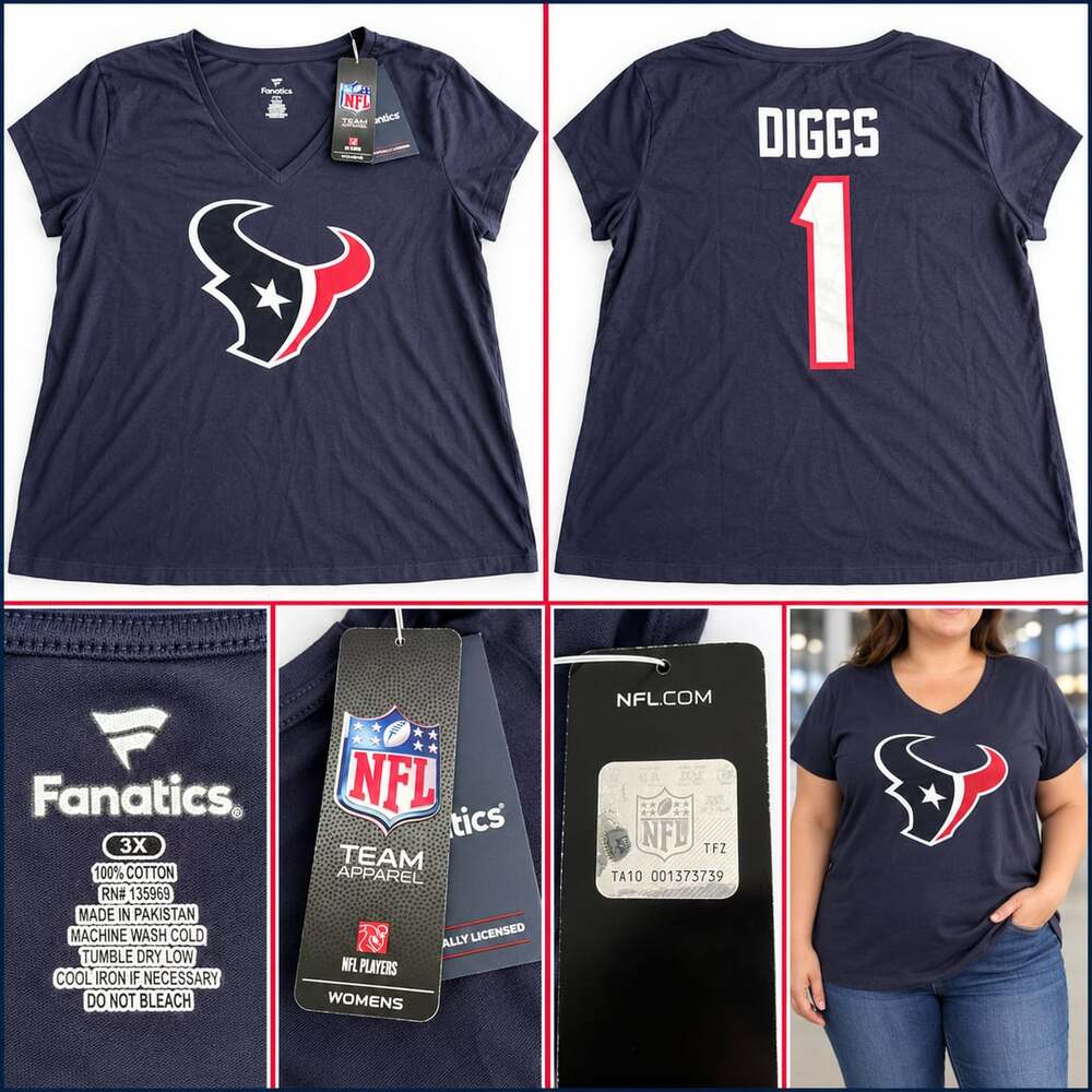 Women's Houston Texans Stefon Diggs Fanatics Navy V-Neck T-Shirt